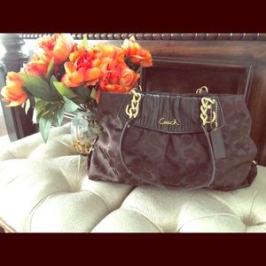 Coach Shoulder Bag Espresso Brown Sateen